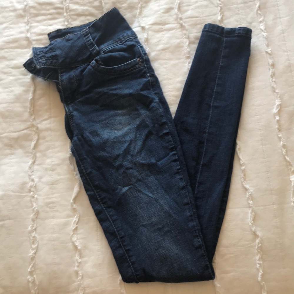 Mid rise dark denim jeans